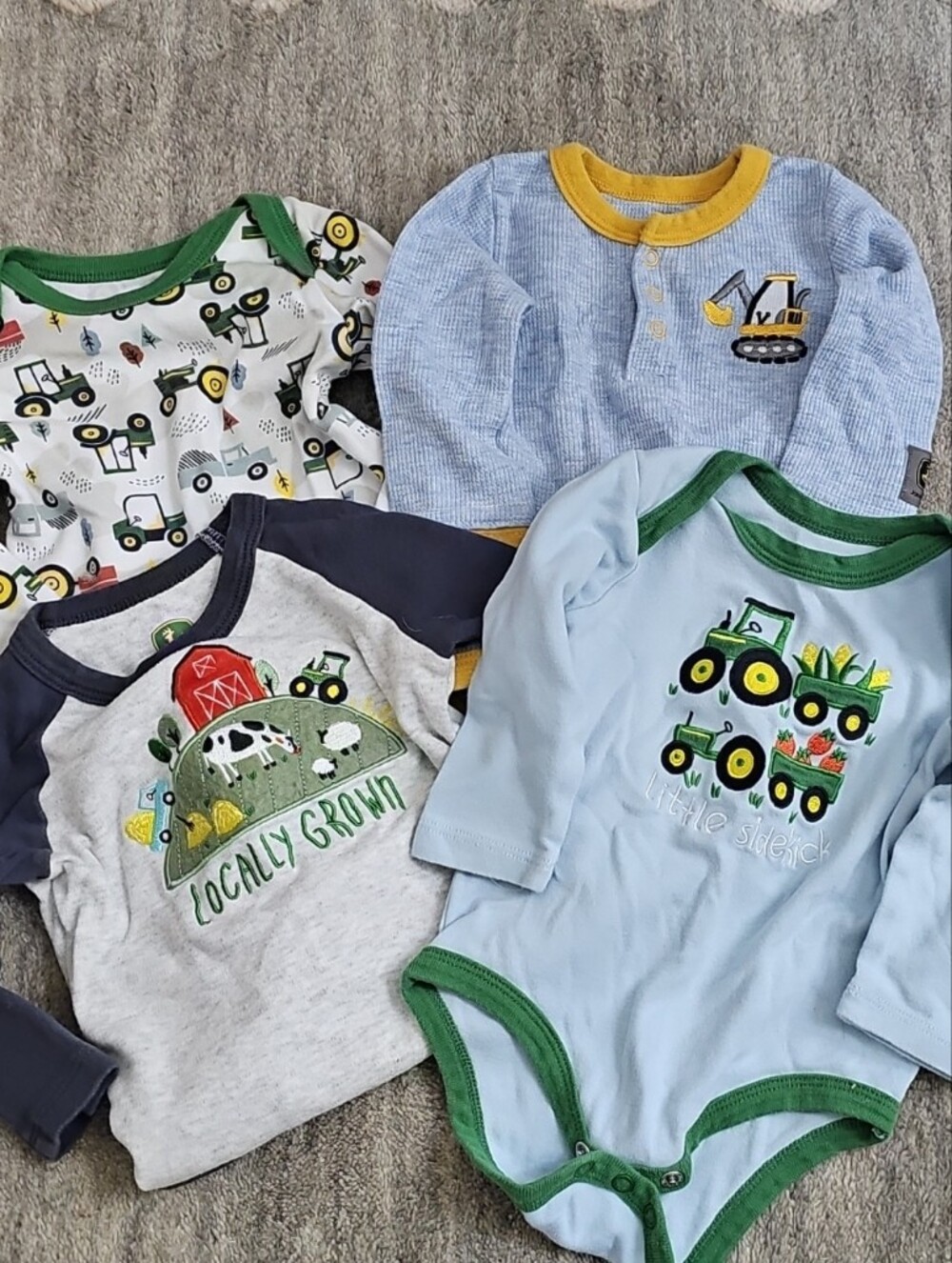 Baby Boys' John Deere Tractor Print Onesie Set Of 4- Green & Blue